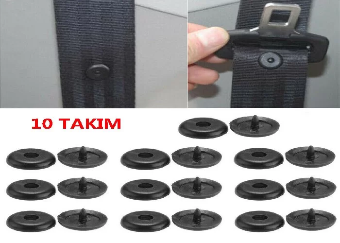 Emniyet Kemeri Klipsi  Siyah 10 Takim Kemer Düğmesi̇ Stop Düğme Toka Kemer Klipsi - 10takımklips
